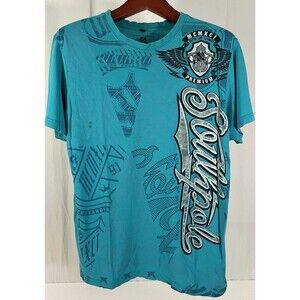 Vintage Y2K Southpole Cyber Mall Goth Teal Blue T-Shirt L